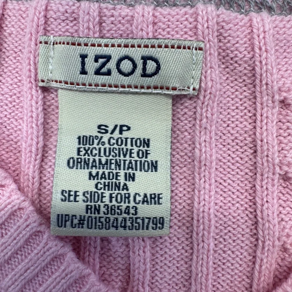 IZOD Womens Pink V-Neck Cable Knit 100% Cotton Sweater Size Small RN 36543